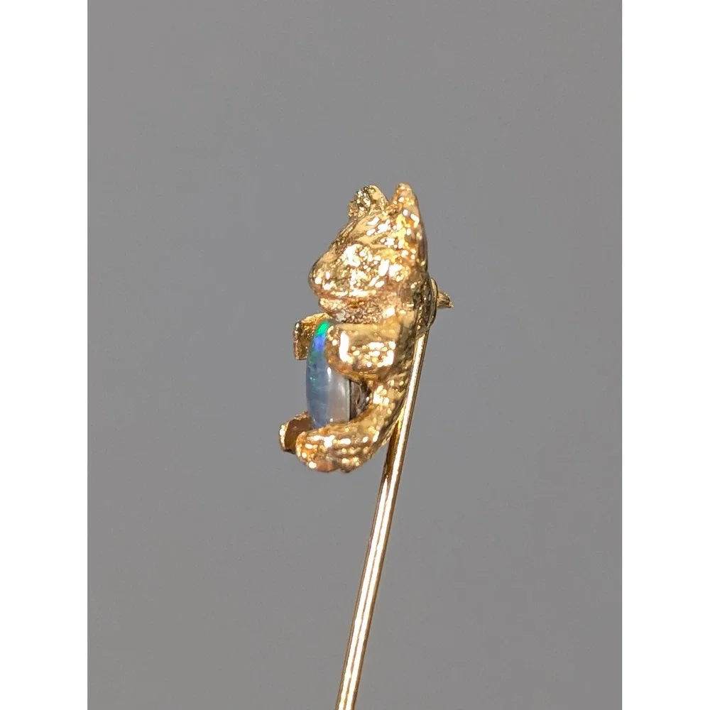 Vintage Gold Tone Koala Bear Faux Opal Stick Pin Lapel Hat Tie Pin